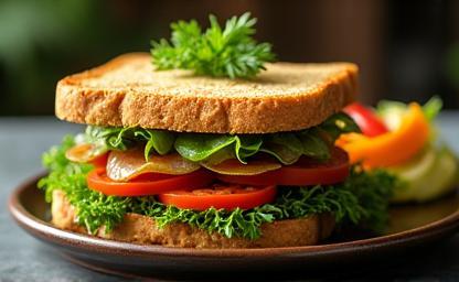 Gourmet sandwich and salad